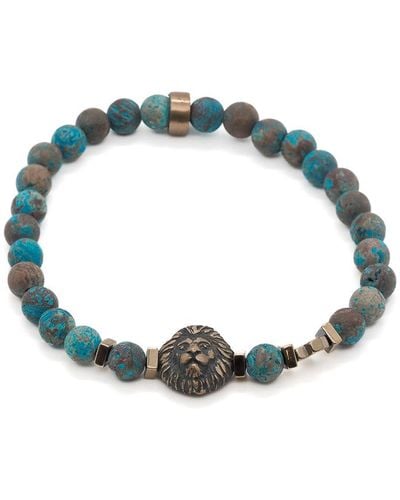 Ebru Jewelry Turquoise Lion Beaded Bracelet - Blue