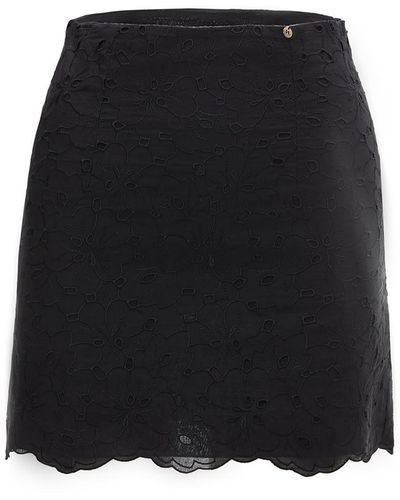 Nissa Embroidered Cotton Skirt - Black