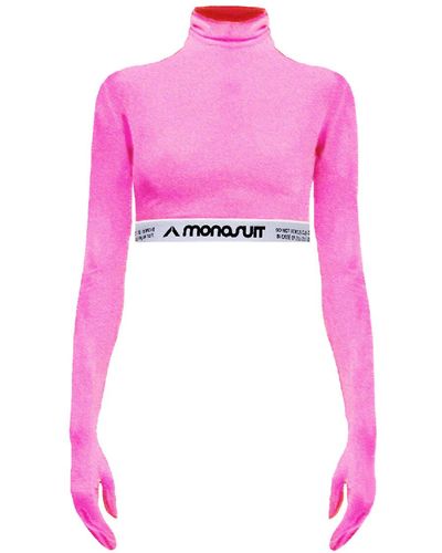 Monosuit Croptop Gloves Velvet- Pink