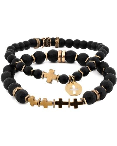 Ebru Jewelry Matte Black Onyx Stone Gold Cross Charm Wise Belief Bracelet Set
