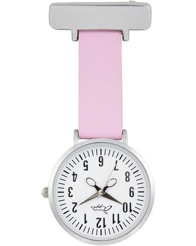 Bermuda Watch Company Annie Apple White Silver & Pink Leather Nurse Fob Watch