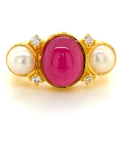 GEM BAZAAR Rubies & Pearl Ring - Pink