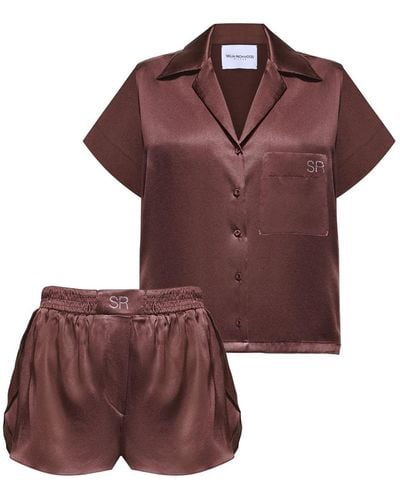 Selia Richwood Silk Short Pajama Set - Brown