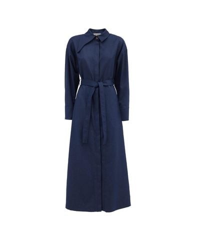 Julia Allert Elegant Dress Shirt Ankle Length Wool-blend - Blue