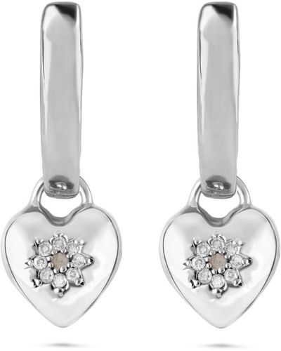 Zohreh V. Jewellery Limited Edition Labradorite & White Sapphire Heart Hoop Earrings Sterling - Metallic