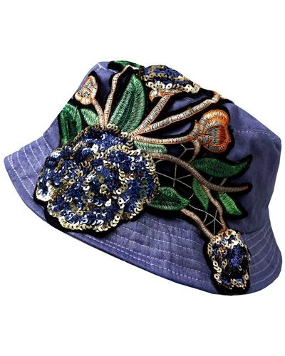 Quillattire Purple Sequin Embellished Bucket Hat - Blue