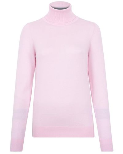 Paul James Knitwear S Terri Ultra-fine Cotton Roll Neck Long Sleeve Sweater - Pink