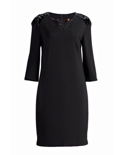 Conquista Straight Dress With Fur Detail. - Black