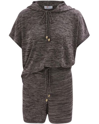 Peraluna Kaira Hooded Knitted Blouse & Shorts In - Gray
