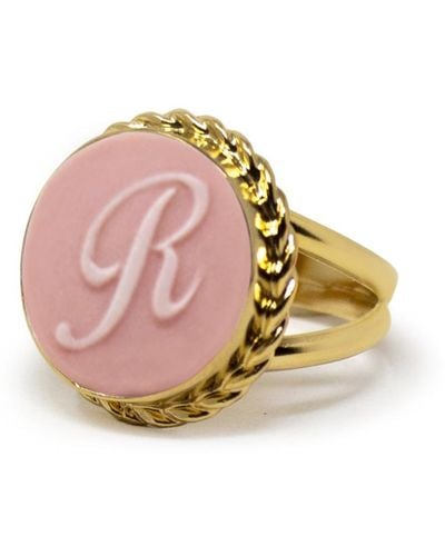 Vintouch Italy Gold Vermeil Pink Cameo Ring Initial R
