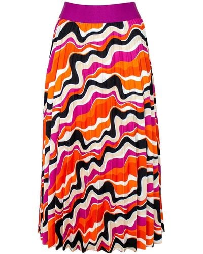Lalipop Design Half-circle Pleated Midi Skirt With Colorful Wavy Print - Red
