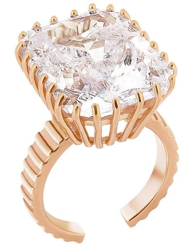 Katie Mullally Clear Cz Adjustable Plated Cocktail Ring - White