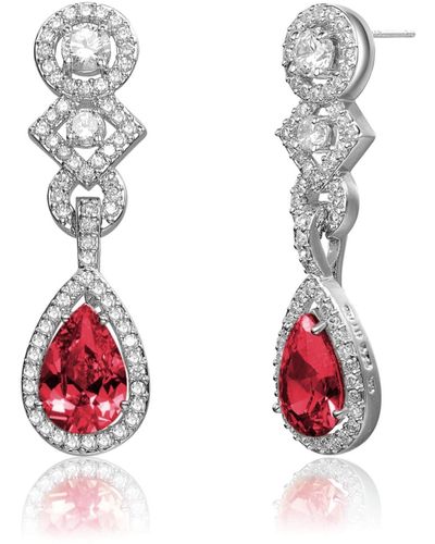 Genevive Jewelry Cubic Zirconia Sterling Silver And Clear Cubic Zirconia Dangle Earrings - Red