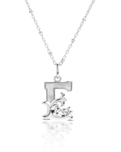 Kasun Solid E Initial Necklace With Mother Of Pearl - Metallic
