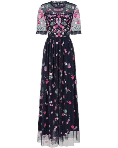 Frock and Frill Coraline Floral Embroidered Maxi Dress - Blue