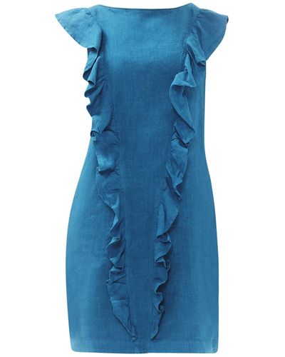 Haris Cotton Printed Tank Dress With Ruffle Hem - Blue