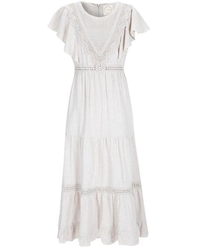 NARU KANG Lace Trim Wing Sleeve Long Dress White Sand