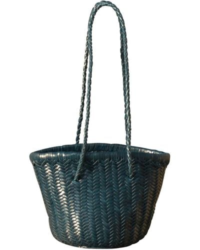 Rimini Zigzag Woven Leather Bucket Bag In Small Size 'alessandra' - Blue