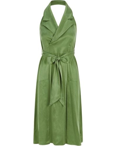 Femponiq Halter Neck Midi Tuxedo Dress - Green