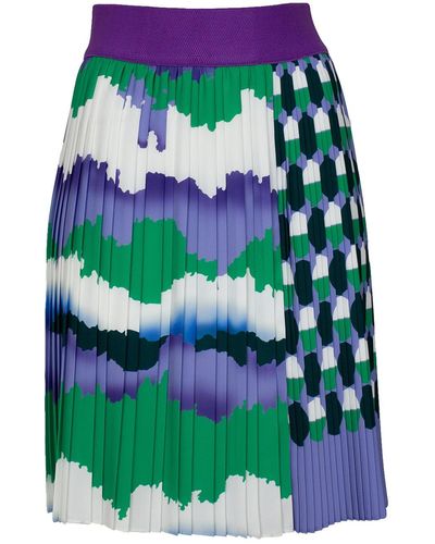 Lalipop Design Knee-length Pleated Skirt With Wavey & Polka Dot Print - Green