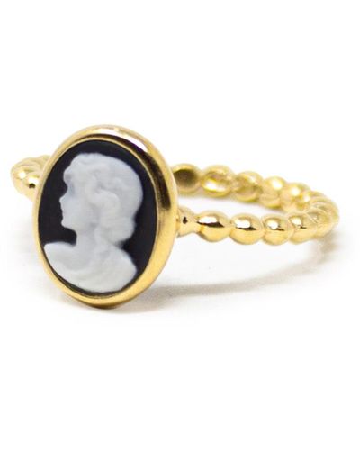 Vintouch Italy Ginevra Black Mini Cameo Stacking Ring - Metallic