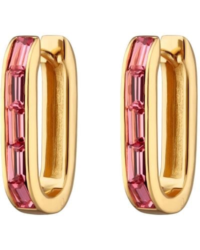 Scream Pretty Oval Baguette Hoop Earrings With Pink Stones - Metallic