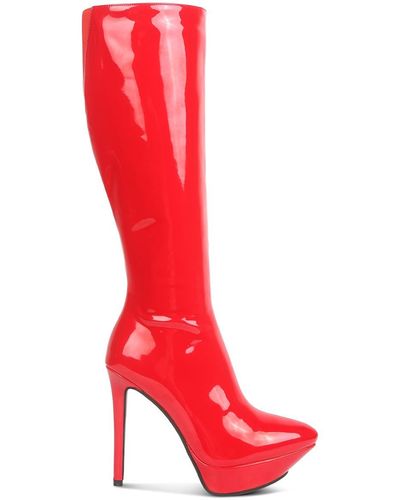 Rag & Co Chatton Patent Stiletto High Heeled Calf Boots - Red