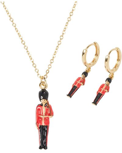 Fable England Enamel King's Guard Necklace, Enamel King's Guard Earrings - Metallic