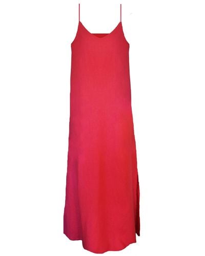 Larsen and Co Pure Linen Marrakesh Dress In Fuchsia - Red