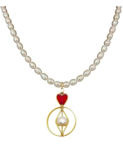 Aracheli Studio Geometric Heart X Pearls Necklace - Metallic