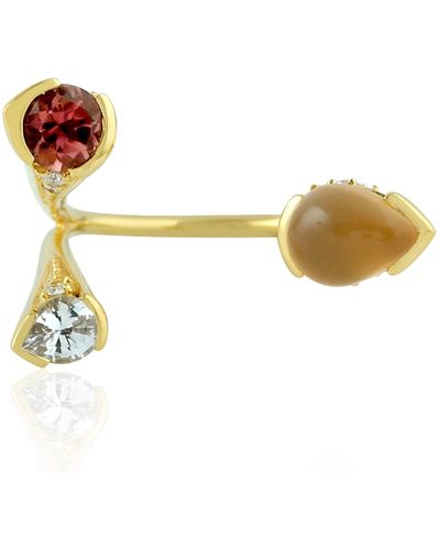 Artisan 18k Yellow With Diamond & Moonstone Multi Gemstone Adjustable Ring Jewellery