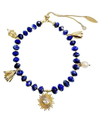 Farra Lapis With Evil Eye Charms Adjustable Bracelet - Blue