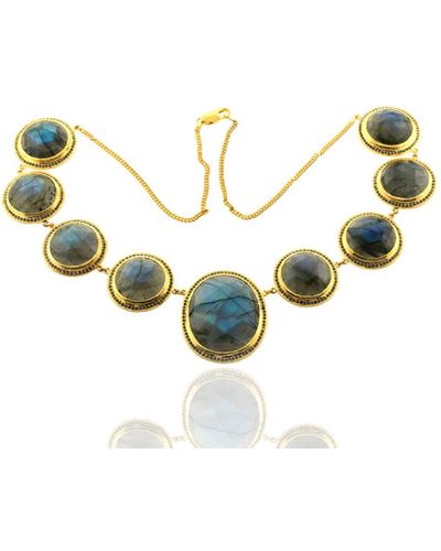 Artisan Labradorite Matinee Necklace Yellow Gold Jewelry - Blue