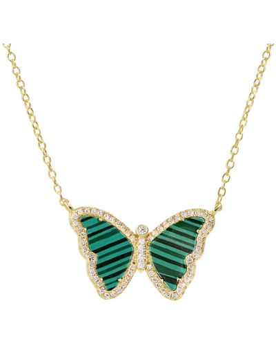 KAMARIA Malachite Butterfly Necklace With Crystals - Green