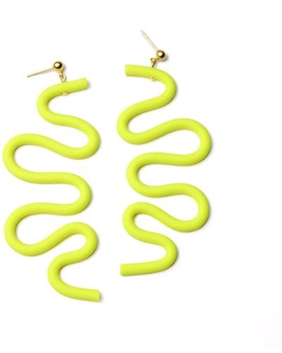 By Chavelli Small Tube squiggles Dangly Earrings In Neon Yellow