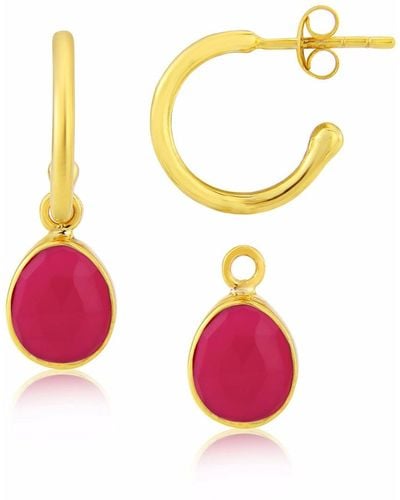 Auree Manhattan Gold & Fuchsia Pink Chalcedony Interchangeable Gemstone Earrings