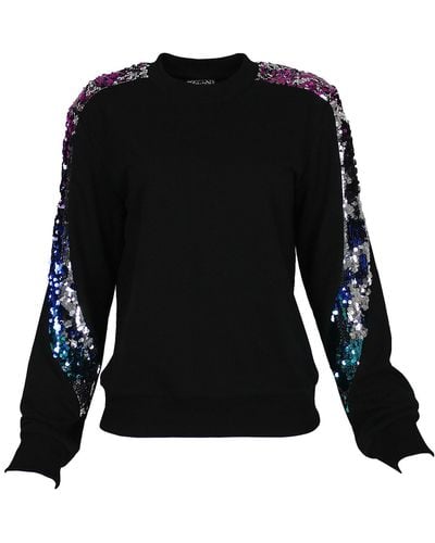 Lalipop Design Sweatshirt With Double-sided Multicolor Sequined Sleeves - Black
