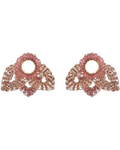 Lavish by Tricia Milaneze Rose Quartz Mix Mermaid Mini Posts Handmade Crochet Earrings - Pink