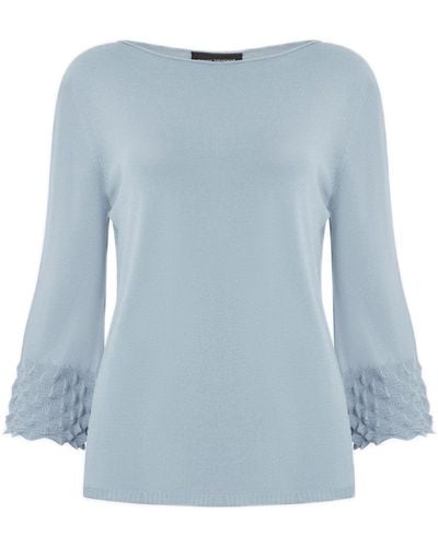 James Lakeland Knitted Detail Scoop Neck Sweater Pale - Blue