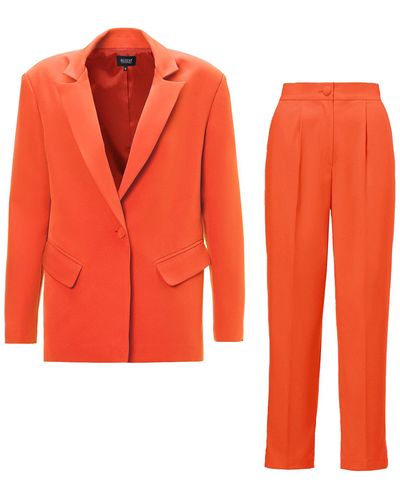 BLUZAT Orange Suit With Regular Blazer And Cropped Pants