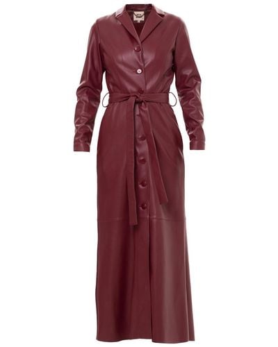 Julia Allert Burgundy Long Button-up Eco-leather Trench - Red