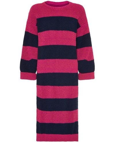 Cara & The Sky Antonia Chunky Stripe Midi Knitted Dress - Red