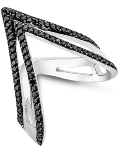 SALLY SKOUFIS Pivot Ring With Made Black Diamonds In Platinum Black - Multicolor