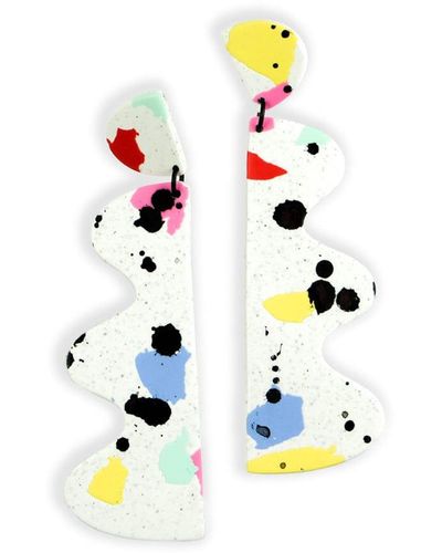 By Chavelli Neutrals wiggles Dangly Earrings In Paint Splatter - White