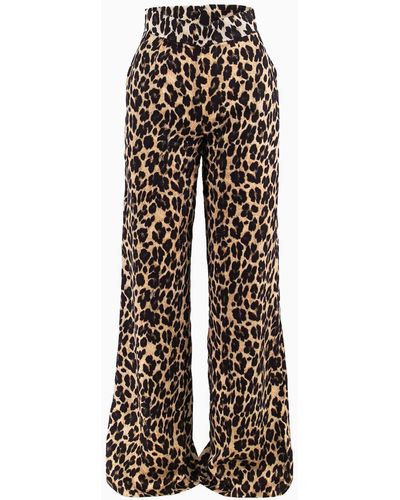 BLUZAT Leopard Wide Leg Pants - Natural