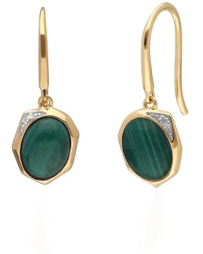 Gemondo Irregular Malachite & Diamond Drop Hook Earrings - Green