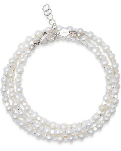Nialaya Silver Wrap-around Bracelet With Pearls - White
