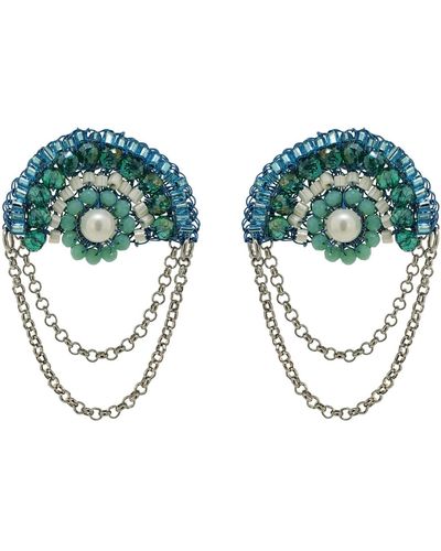 Lavish by Tricia Milaneze Clear & Gold Freya Maxi Handmade Crochet Earrings - Green