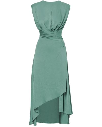 BLUZAT Midi Mint Dress With Oversized Shoulders And Slit - Green