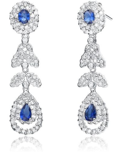 Genevive Jewelry Sterling Silver Sapphire Cubic Zirconia Teardrop Dangling Earrings - Blue